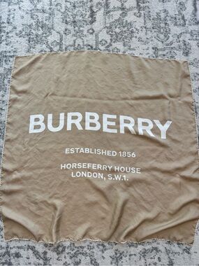 Burberry Beige Logo Square Scarf with White Print
